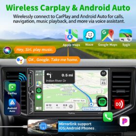7-Inch Double Din Car Stereo with Wireless Apple CarPlay & Android Auto – 1080P QLED Touchscreen, Integrated Dash Cam & Backup Camera, Bluetooth 5.2, 240W Audio
