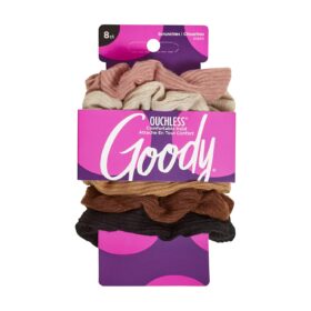 Goody Ouchless Hair Scrunchies for Women - 8 Pack Neutral Accessories - Pain-Free, No-Tear Elastic Ties for Braids, Ponytails, and Buns