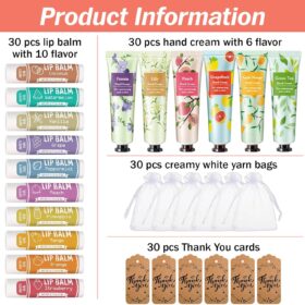 AZEN 30-Piece Bulk Gift Sets – Hydrating Hand Cream & Lip Balm Favors with Organza Bags & Thank You Cards for Wedding, Baby Shower, and Party Guests