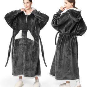 Extra Long Sherpa Wearable Blanket Hoodie for Women - Oversized Fleece Sweatshirt with Pocket & Belt - Cozy Winter Gifts for Her
