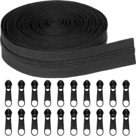 MiniRed #5 Black Nylon Coil Zipper – 5 Yards Bulk Roll with 20 Replacement Sliders for Sewing, DIY Crafts, and Bag Making
