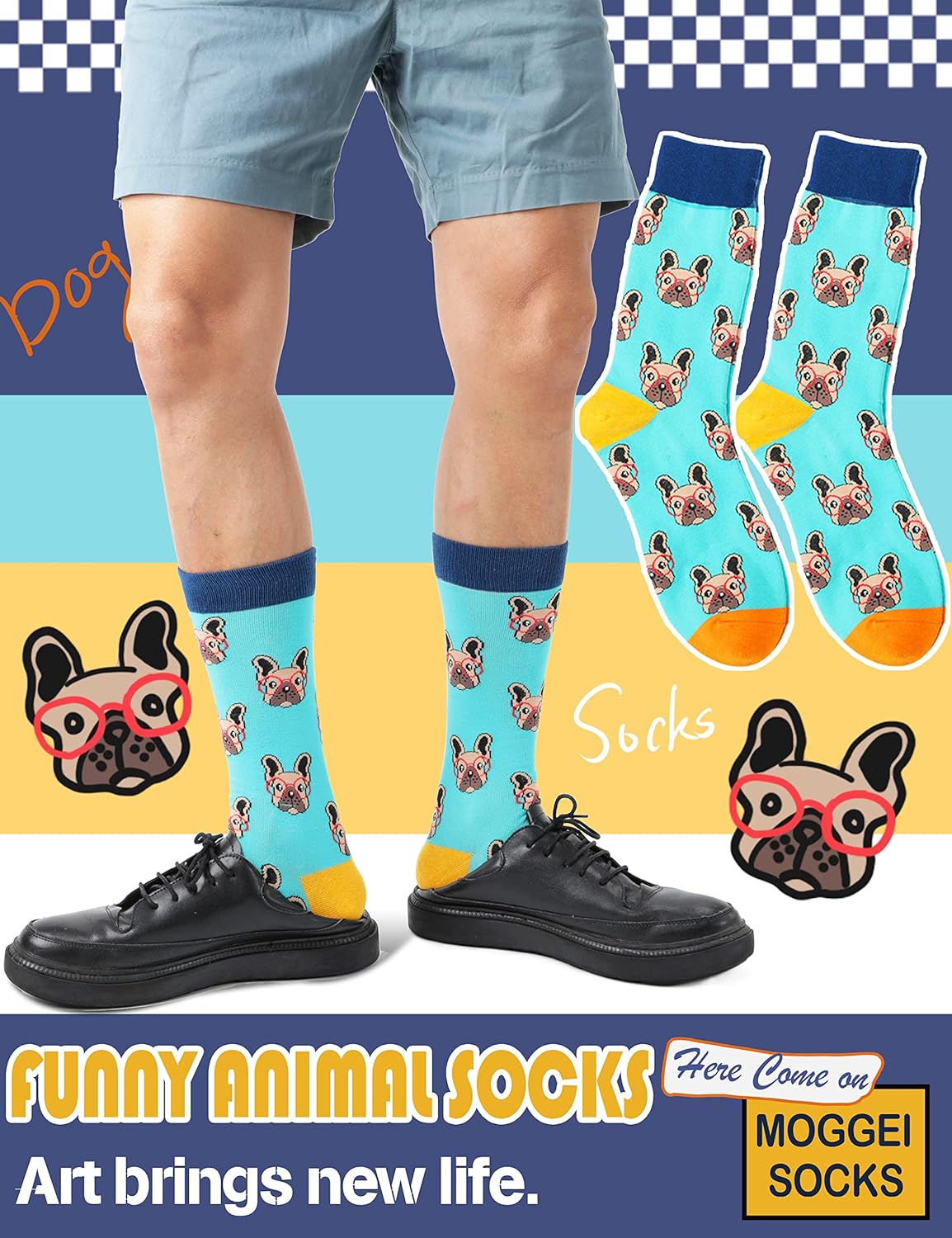 MOGGEI Novelty Funny Socks - Breathable Cotton Crew Socks with Hilarious Prints - Fun Gag Gift for Men & Women