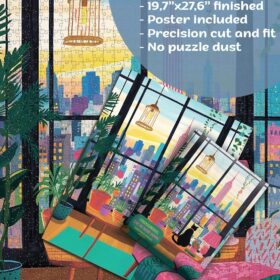 TUMBAUMBA 1000 Piece Jigsaw Puzzles for Adults – Cat in New York City Art, Matte Finish Challenge Game with Poster, Unique Gift for Cat Lovers & Women