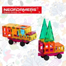 Neoformers Magnetic Tiles Car Truck Set – 2 PC Vehicle Expansion with Strong Magnets & Reinforced Hitch – STEM Educational Construction Toy for Boys & Girls Ages 3+ (Blue & Purple)