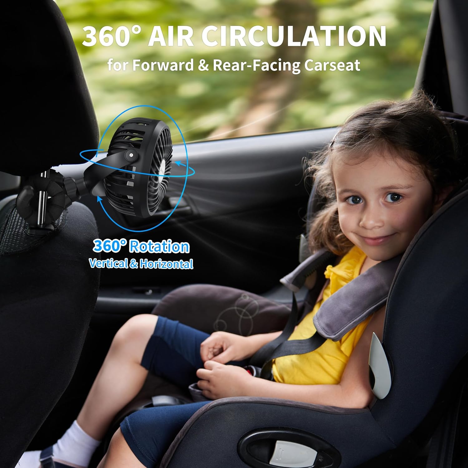 AMACOOL Portable Rechargeable Clip-On Fan for Strollers, Car Seats & Travel - Flexible Tripod, LED Light & Ultra-Quiet Motor