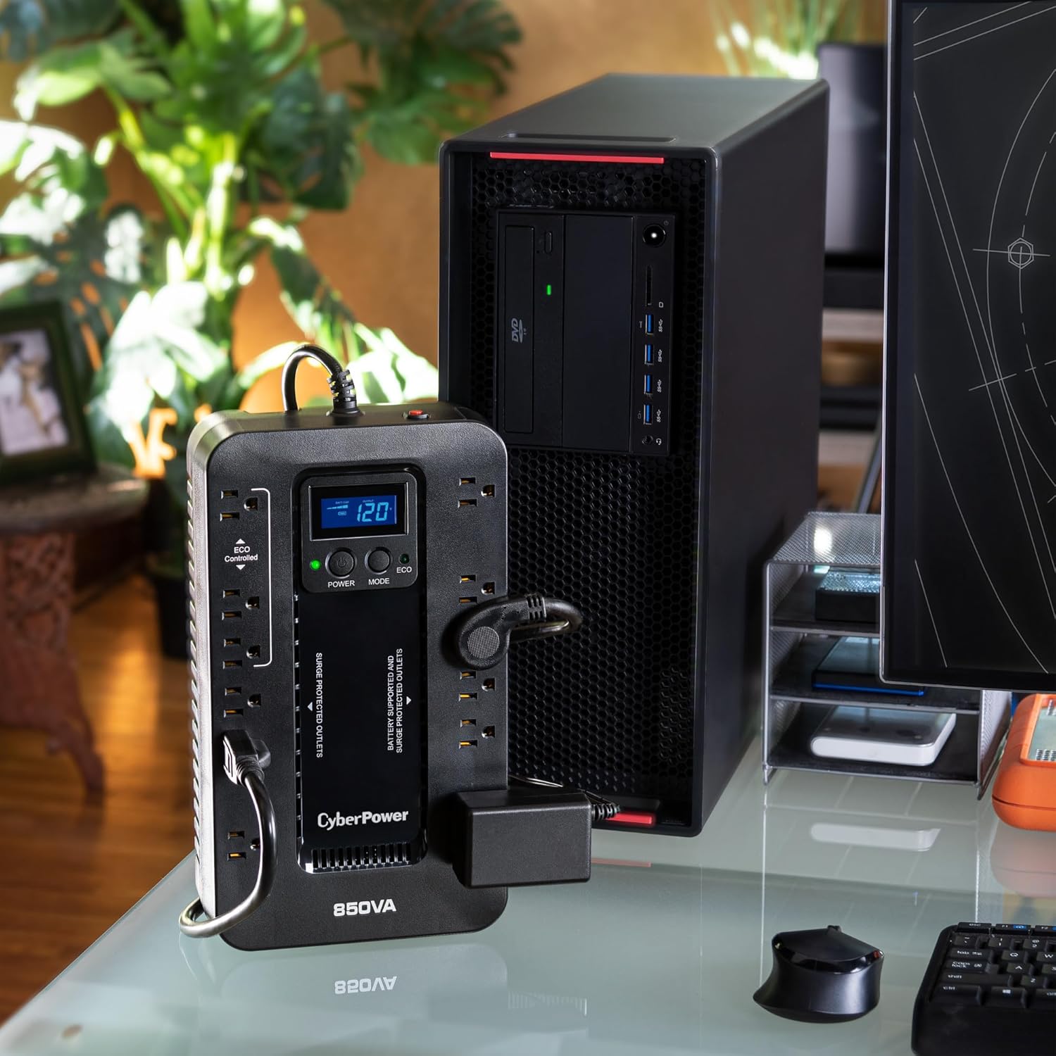 CyberPower EC850LCD Ecologic UPS Battery Backup & Surge Protector (850VA/510W) – 12 Outlets, AVR, LCD Display, and ECO Mode