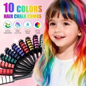 FestiveFun 10-Color Hair Chalk Comb Set – Temporary Washable Hair Dye for Kids, Girls, & Teens – Non-Toxic, Mess-Free DIY Color for Halloween, Christmas, Cosplay & Birthdays