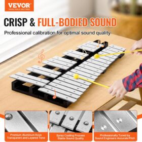 VEVOR 30-Note Professional Glockenspiel Bell Kit with Adjustable Stand, 8 Practice Pads, Mallets, and Backpack for Students & Adults