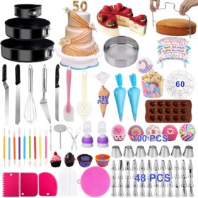 Ultimate 567-Piece Cake Decorating Baking Set with Turntable, Springform Pans, and Piping Tips – Complete DIY Supplies for Beginners and Professionals