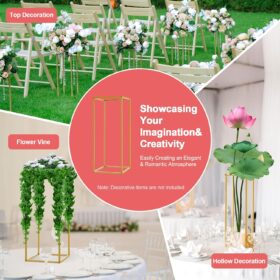 Set of 10 Gold Flower Stand Columns for Wedding - 23.6" Metal Floor Vase Pedestals for Reception Centerpieces, Aisle, and Home Party Décor