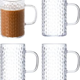 Unbreakable Clear Coffee Mugs Set of 4 – 16 Oz Reusable Plastic Drinking Cups with Handles – Dishwasher Safe Tumblers for Home, Kitchen, Patio, and RV