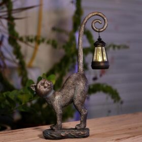 Solar Cat Garden Statue with LED Lantern - Vintage Bronze Outdoor Cat Figurine for Lawn, Patio & Yard Decor - Unique Gifts for Cat Lovers, Grandma & Women