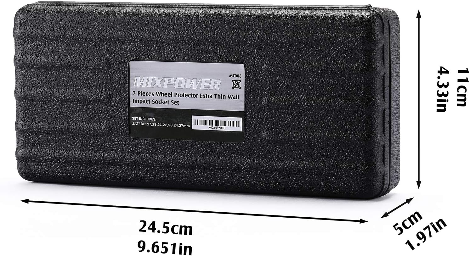 MIXPOWER 7-Piece 1/2" Drive Thin Wall Impact Socket Set – Color-Coded Wheel Rim Protector Sockets with Plastic Sleeves (17mm, 19mm, 21mm, 22mm, 23mm, 24mm, 27mm)