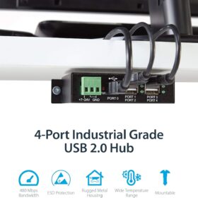 StarTech.com Industrial 4-Port USB 2.0 Hub - Metal Mountable with DIN Rail, 7-24V DC Power & ESD Protection (ST4200USBM)