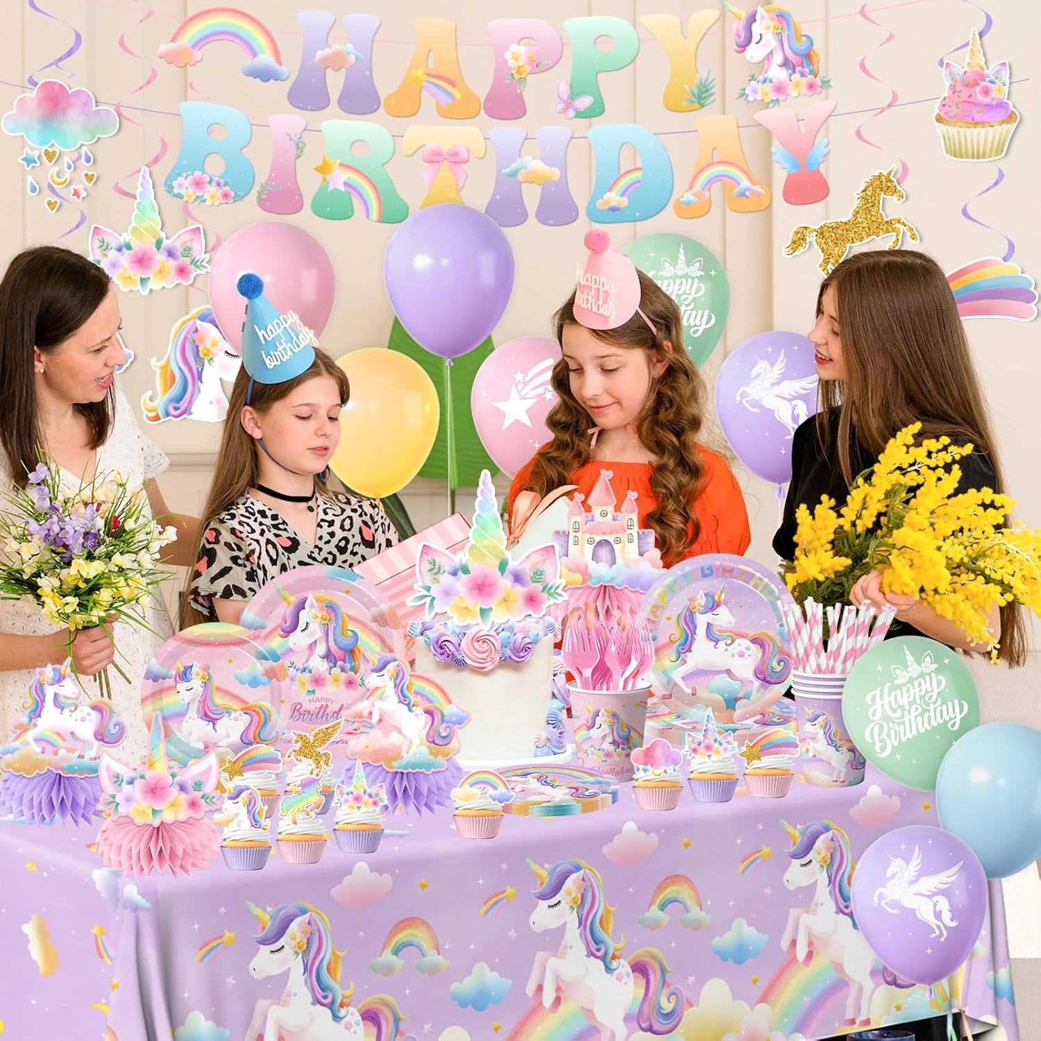 189-Piece Unicorn Party Decorations Set – Rainbow Themed Birthday Tableware & Party Supplies for Girls