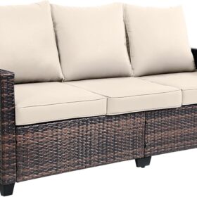 AstrPthylx 3-Seater Deep Seat Outdoor Sofa Set – All-Weather PE Rattan Patio Couch with Water-Resistant Cushions & High-Back Design for Garden, Lawn & Deck (Beige)
