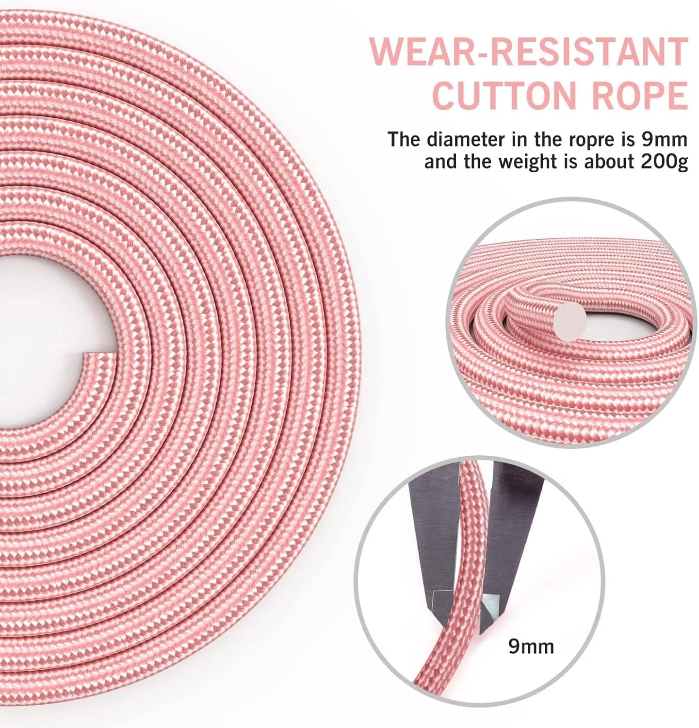 FITMYFAVO Adjustable Cotton Weighted Jump Rope for Fitness – Non-Slip Foam Handle, Durable 9ft Cardio Skipping Rope for Women, Men & Kids (Pink)