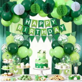 Green Birthday Party Decoration Kit - 32 Pcs Includes Happy Birthday Banner, 2 Streamer Rolls, Honeycomb Balls & Balloons for Boys, Girls, Men & Women