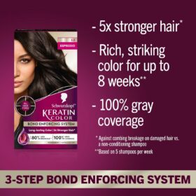 Schwarzkopf Keratin Color Cream 3.0 Espresso – Permanent Hair Dye with Bond Enforcing Technology, 100% Gray Coverage