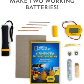 National Geographic Battery Science Kit – Build a Potato Clock & Penny Powered Flashlight – DIY Electricity STEM Projects for Kids