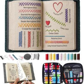 Embroidery Stitch Book Kit with 106 Patterns – Complete DIY Sewing Starter Set with 86 Pcs Tools, Threads, and Tutorials for Beginners & Adults