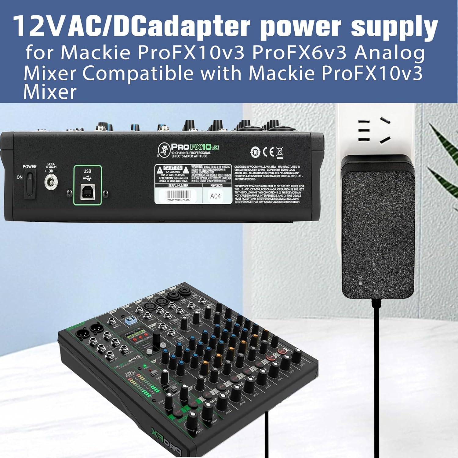 12V Power Supply Cord Compatible with Mackie ProFXv3 Series Mixers | High-Speed Replacement Adapter for ProFX6v3, ProFX10v3, ProFX12v3, ProFX22v3