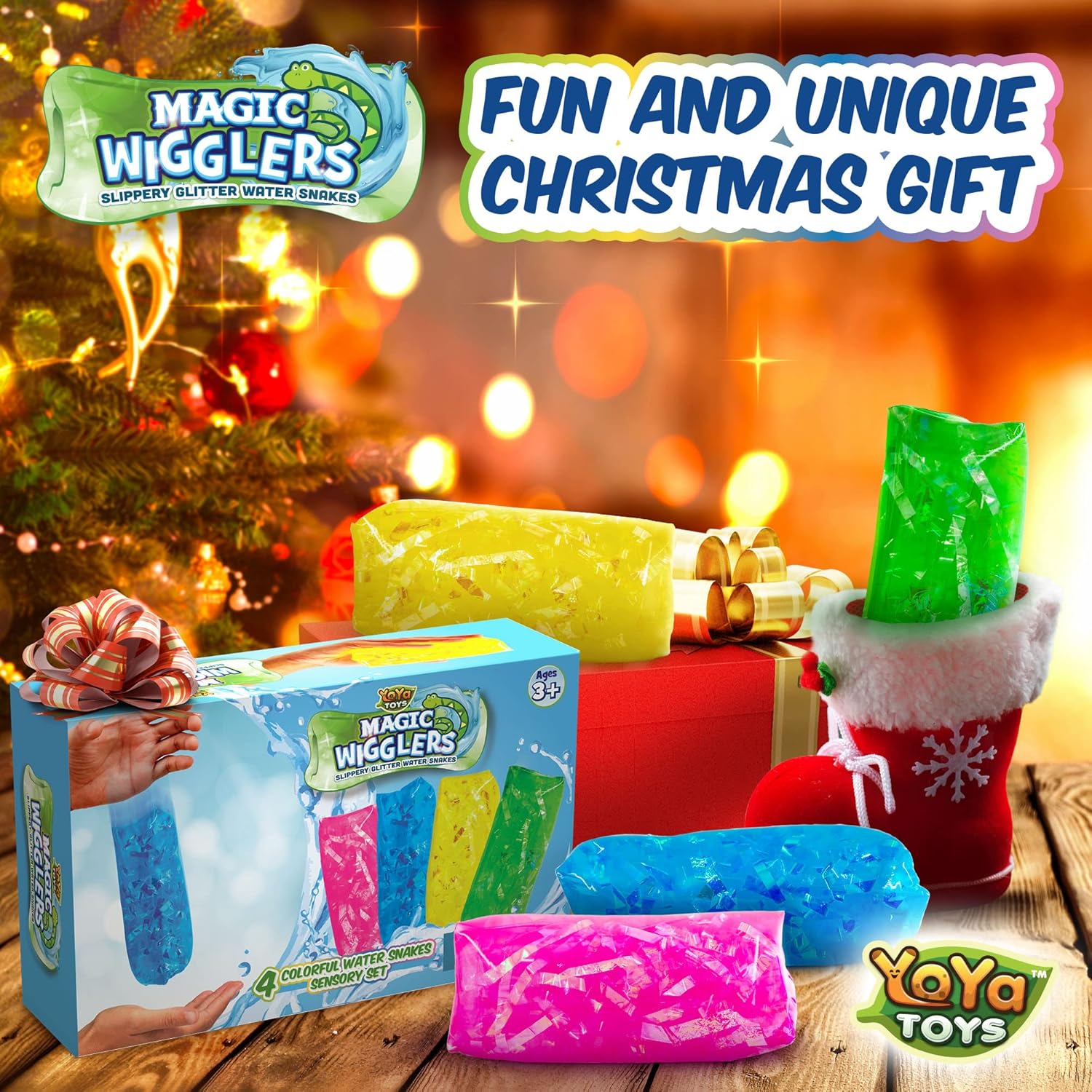 YoYa Toys Magic Wigglers – 4-Pack Slippery Water Snake Fidget Toys, Sensory Stress Relief & Jiggly Jelly Novelty Gifts for Kids & Adults