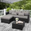 3-Piece Outdoor Sectional Patio Furniture Set – All-Weather Wicker Sofa with Ottoman, Storage Table & Thick Cushions – Light Grey