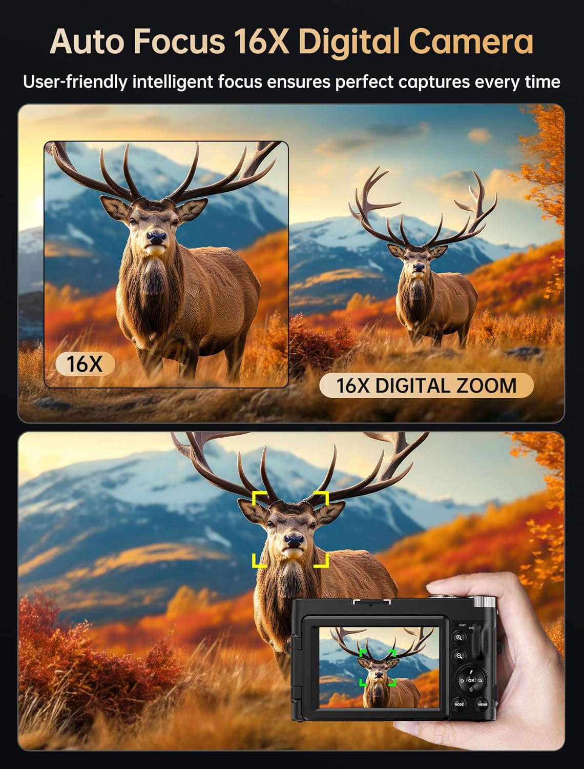 4K Vlogging Camera for Photography with 180° Flip Screen, 64MP Autofocus Point & Shoot Digital Camera, 16X Zoom WiFi for YouTube & Live Streaming (Includes 32GB SD Card & 2 Batteries)