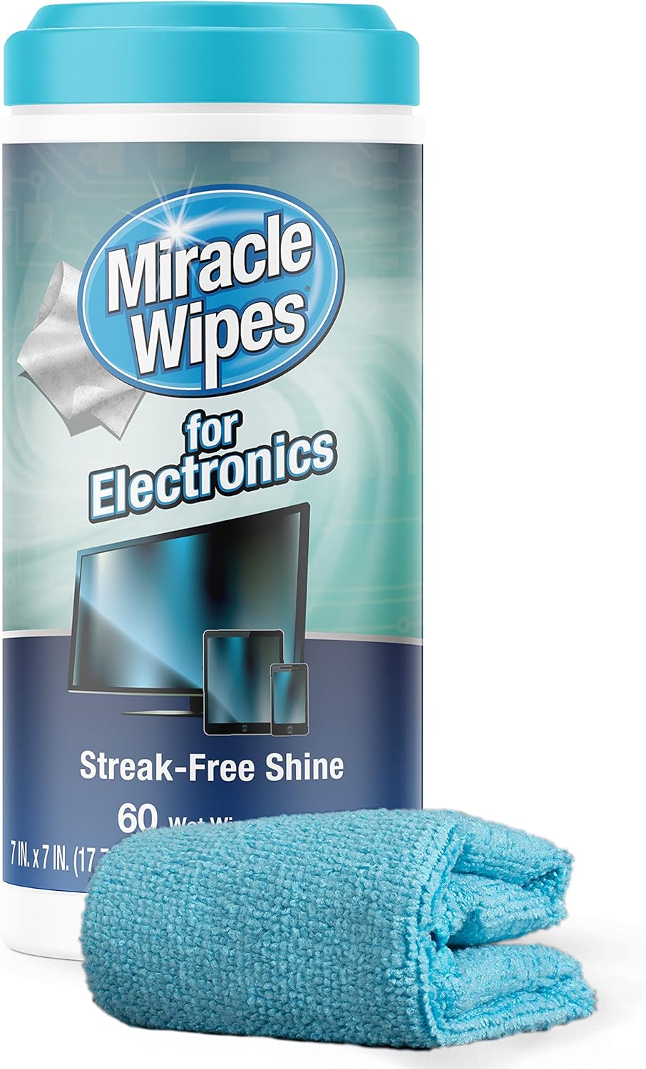 MiracleWipes Electronic Screen Cleaning Wipes - Streak-Free Formula for TVs, Laptops, Monitors & Smartphones - Anti-Static & Scratch-Free - Pre-Moistened 60 Count Pack with Microfiber Cloth