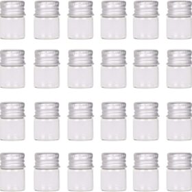 MaxMau 24-Pack 5ml Mini Glass Bottles with Aluminum Screw Caps - Premium Clear Tiny Vials for DIY Crafts, Essential Oil Samples, Wedding Favors, and Art Decor Storage