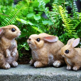 Set of 3 Hand-Painted Garden Bunny Statues - Cute Outdoor Rabbit Figurines for Patio, Lawn & Easter Décor