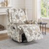 UIXE 360° Swivel Glider Recliner Chair – Floral Upholstered Nursery Rocker with High Back, Rivet Trim, & Deep Seat (Beige)