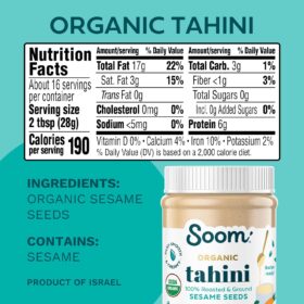 Soom Foods Premium Organic Tahini – 16oz Roasted Sesame Seed Paste | Chef-Preferred, Creamy & Nut-Free for Hummus, Sauces & Dubai Chocolate