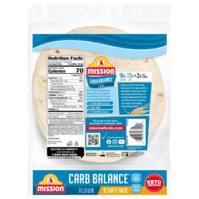 Mission Carb Balance Soft Taco Flour Tortillas – 8 Count, Keto Friendly, High Fiber, Low Net Carb, No Sugar Added