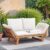 Devoko 3-Position Convertible Outdoor Daybed – Acacia Wood Patio Sofa with Adjustable Armrests, Thick Removable Cushions & Pillows – All-Weather Lounge Chair for Poolside, Porch, and Backyard (White)