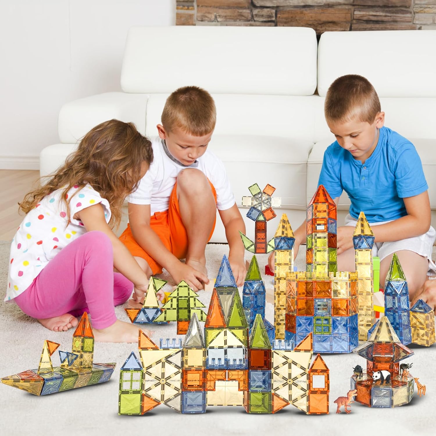 HarworLife 120-Piece Diamond Magnetic Tiles Set – STEM Educational Building Blocks with 2 Cars, Sensory Montessori Construction Toys for Toddlers & Kids Ages 3-8