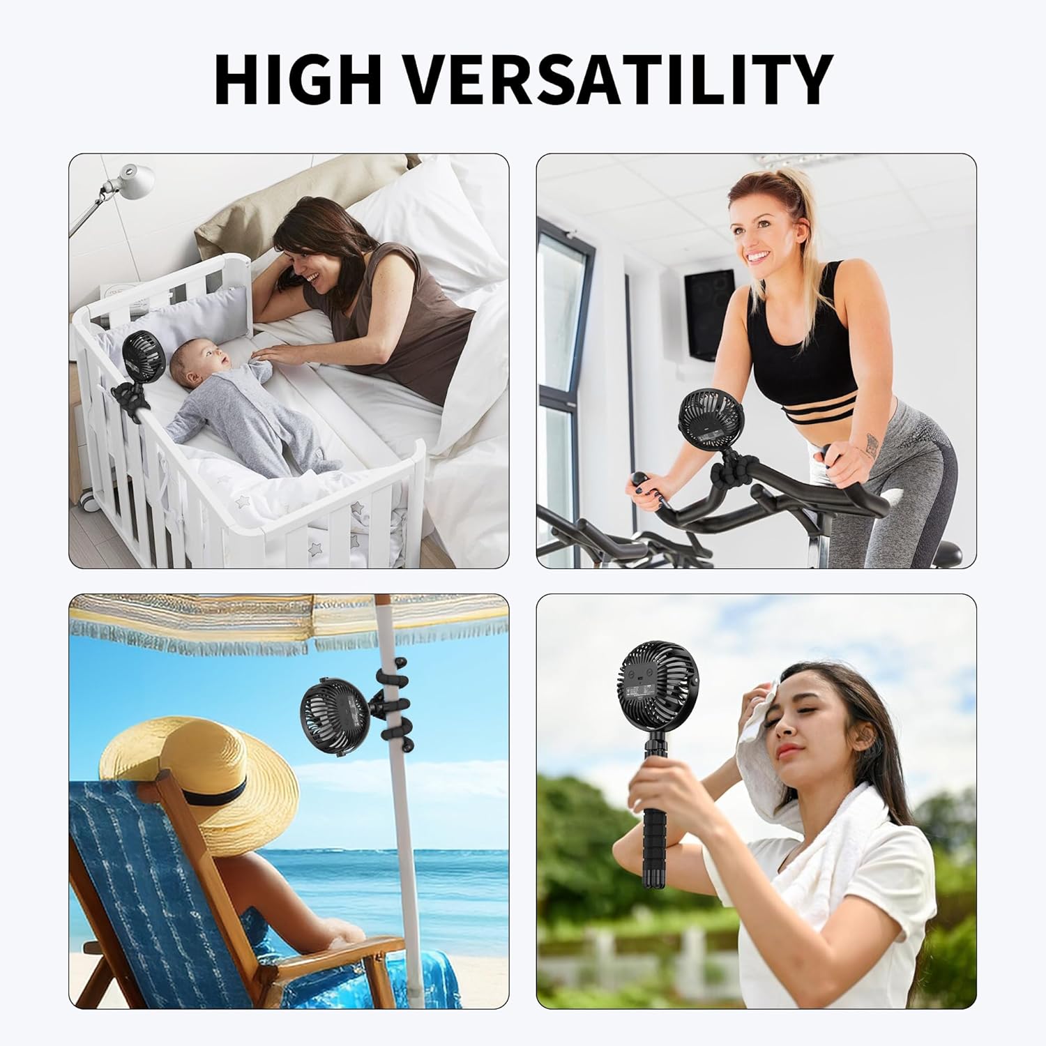 AMACOOL Portable Rechargeable Clip-On Fan for Strollers, Car Seats & Travel - Flexible Tripod, LED Light & Ultra-Quiet Motor
