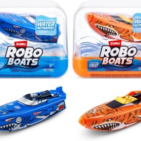 ZURU Robo Alive Robo Boats 2-Pack – Water-Activated Tiger Shark & Robo Shark Toy Boat Set for Bath & Pool