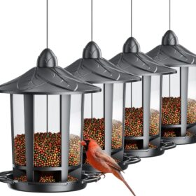 Birdream 4-Pack Castle Bird Feeder Set – Weatherproof Outdoor Hanging Seed Stations for Wild Birds (Cardinals, Finches, Sparrows)