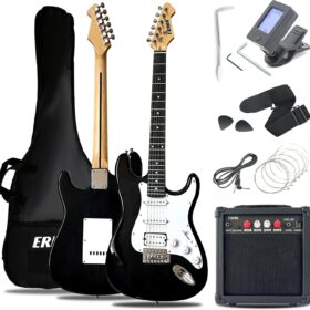Ermik 39” Full Size Electric Guitar Kit with 20W Amp, HSS Pickups, and All-Inclusive Starter Accessories Bundle – Perfect for Beginners (Black)