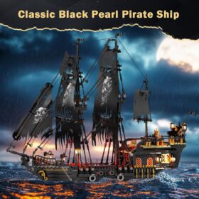 JMBricklayer Pearl Pirate Ship Model Kit (1713 PCS) - LED Lighted Black Pearl Ship Building Set for Adults & Teens 14+ - Collectible Display & Gift