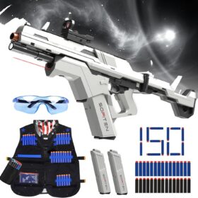 Elite Sniper Rifle Toy Set with Tactical Vest – 150 Foam Darts, Scope, Flashlight & Mask – Foldable Stock Foam Blaster Kit for Kids & Teens (Blue)