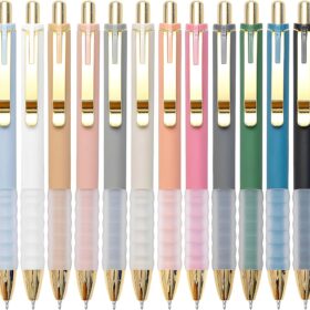 Linbsunne Gold Retractable Ballpoint Pens – 12 Pack, 1.0mm Medium Point, Black Ink with Super Soft Non-Slip Comfort Grip – Premium Office & School Supplies