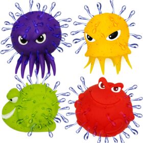 4E's Novelty Octopus Water Balls - 4 Pack Squeezable Splash Pool Toys & Bath Squirters for Kids & Toddlers