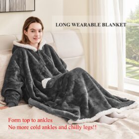 Extra Long Sherpa Wearable Blanket Hoodie for Women - Oversized Fleece Sweatshirt with Pocket & Belt - Cozy Winter Gifts for Her
