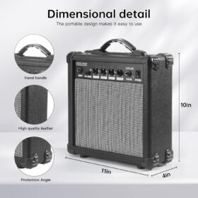 20-Watt Electric Guitar Amplifier - Portable Practice Amp with Headphone Jack, AUX Input, and EQ Controls (Includes Noise Reduction Cable)