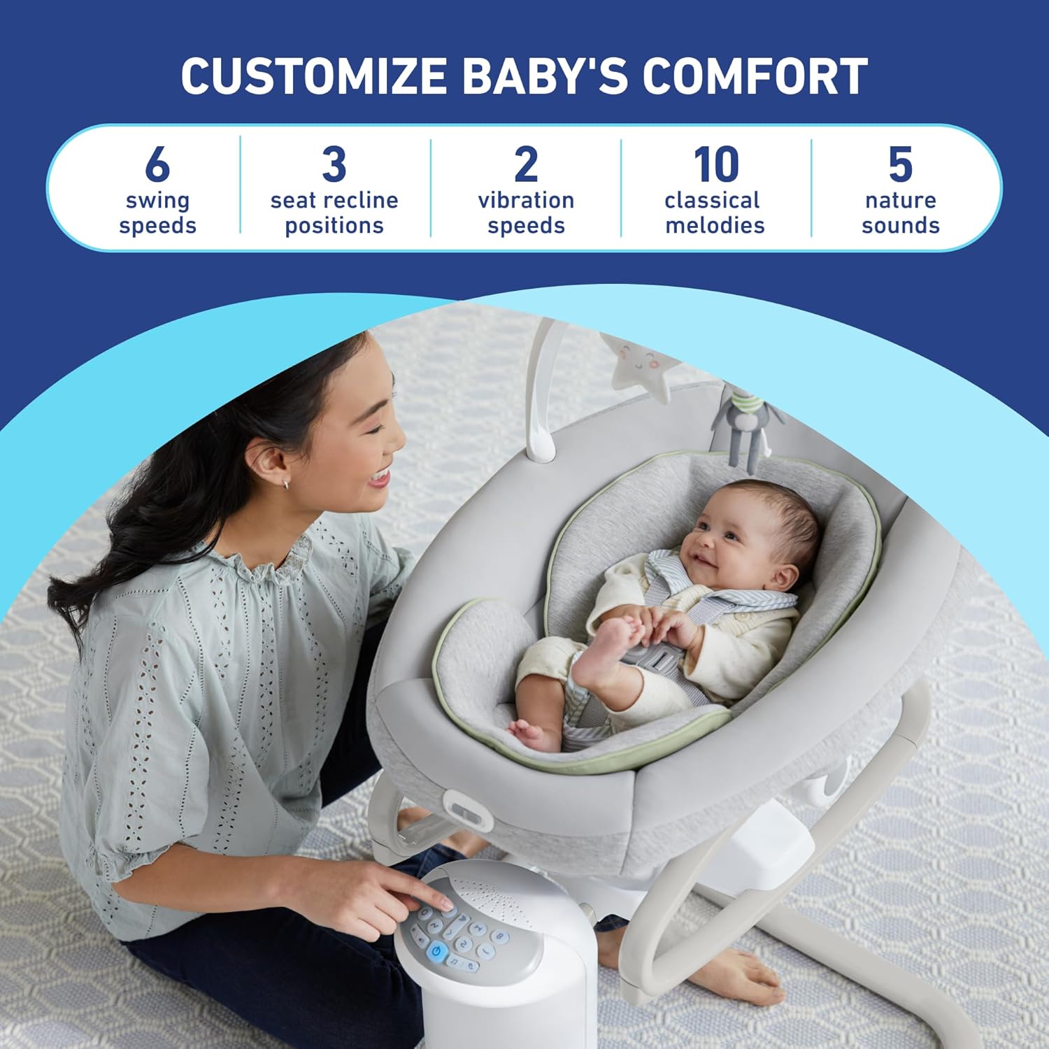 Graco Soothe 'n Calm Baby Swing with Removable Rocker - 8 Motion Directions, Portable Seat & Soothing Sounds