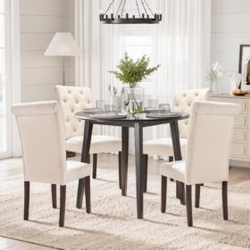 COLAMY Tufted Dining Chairs Set of 6 - Modern Beige Parsons Chairs with Linen Upholstery & Solid Wood Legs for Kitchen & Dining Room