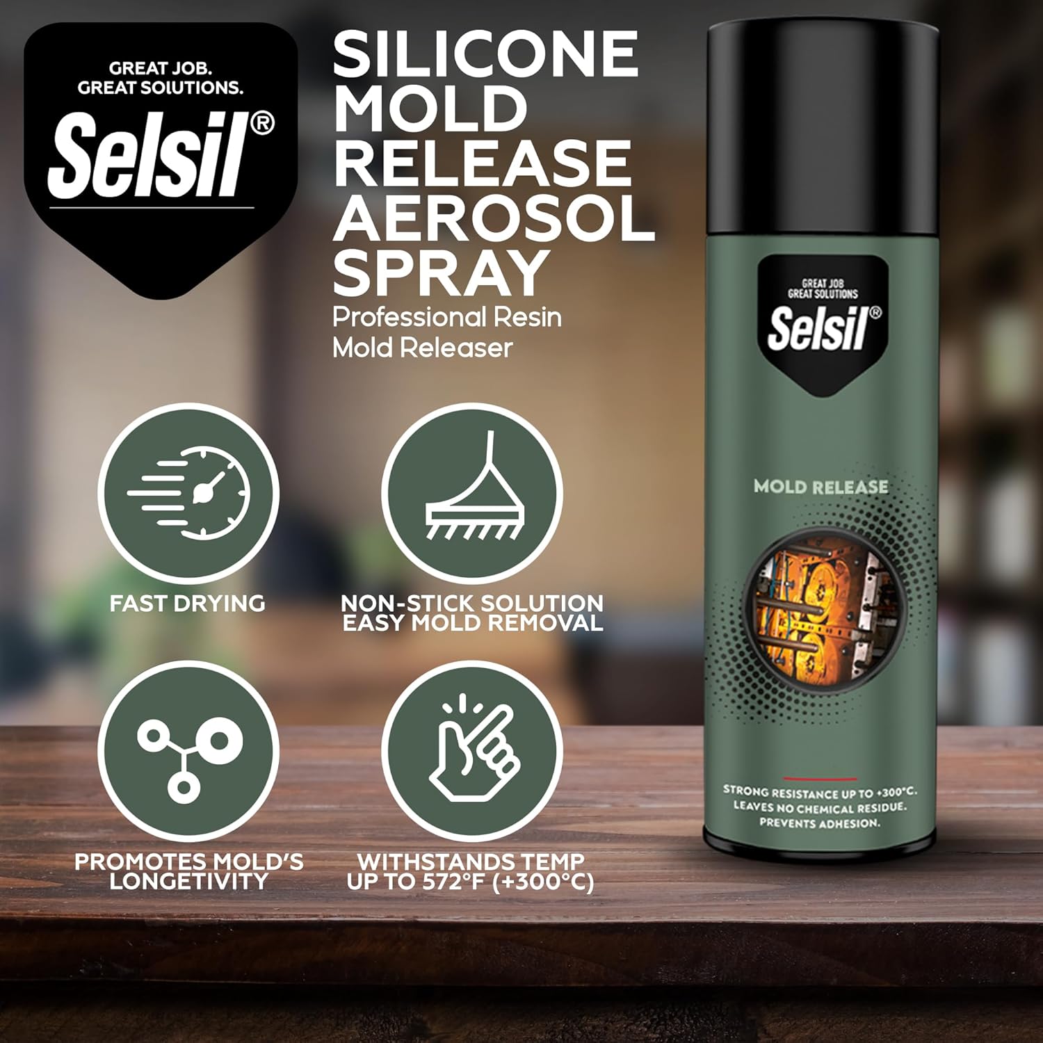 SELSIL Professional Silicone Mold Release Spray – 13.5 fl oz High-Performance Non-Stick Agent for Resin, Rubber & Epoxy Molds (Fast-Drying, Heat Resistant up to 572°F)